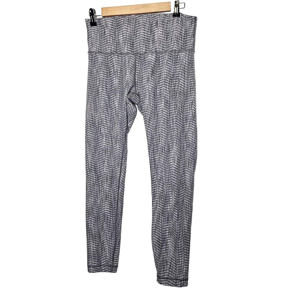 Lululemon Womens Gray & White High Rise Workout Leggings Size 10 Workout‎ Gym